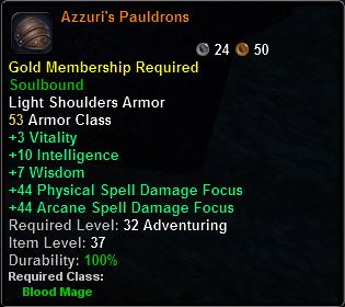 In-game tooltip for Azzuri's Pauldrons