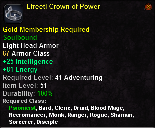 In-game tooltip for Efreeti Crown Of Power