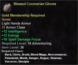 In-game tooltip for Blessed Coronarian Gloves Light