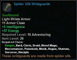 In-game tooltip for Spider Silk Wristguards