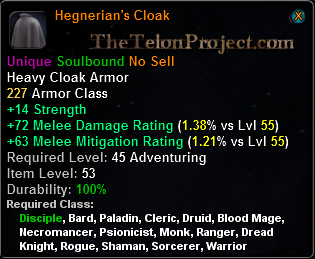 In-game tooltip for Hegnerians Cloak tank