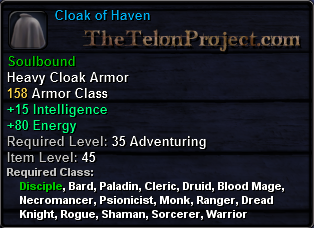 In-game tooltip for Cloak of Haven int