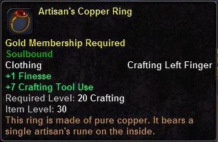 In-game tooltip for Artisan's Copper Ring